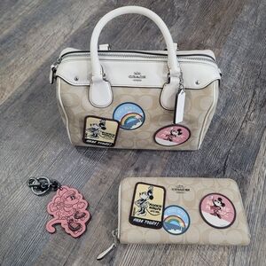 Disney X Coach Beige and Cream Satchel with Patches